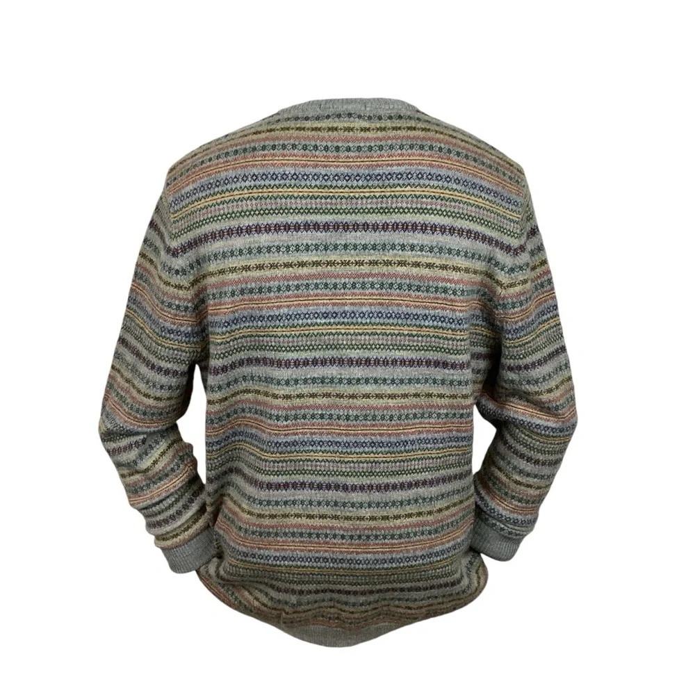 Lands End Nordic Fair Isle Merino Wool V Neck Sweater